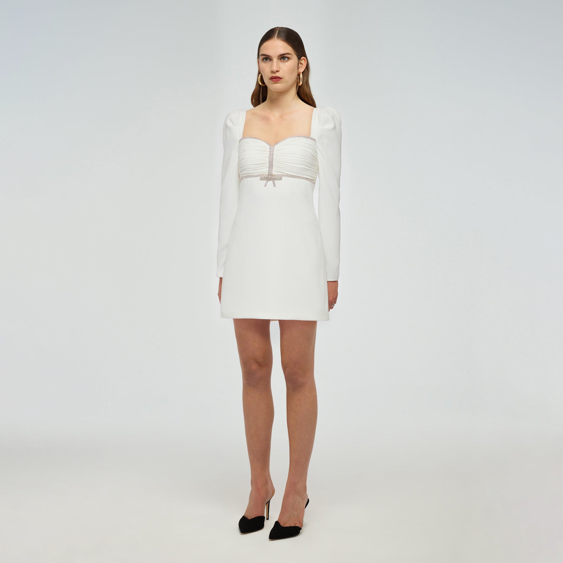 White Crepe Diamante Mini Dress | self ...